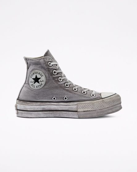 Pantofi Platforma Barbati Converse Chuck Taylor All Star Lift Smoked Panza Inalti Gri Albi | RO HVUAD715